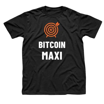 Black t-shirt with an orange archery target with an arrow in the bullseye above Bitcoin Maxi in white
