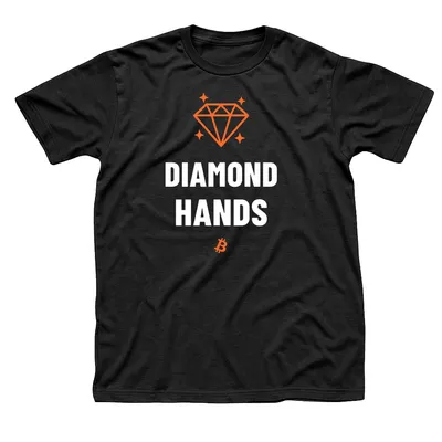 Black t-shirt with a sparkling orange diamond above Diamond Hands in white and a small Bitcoin symbol
